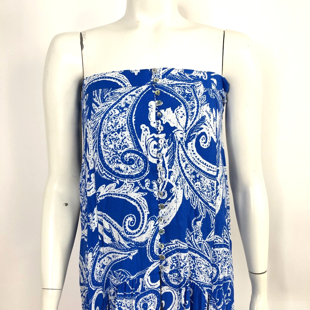 Free People MINT Size 4 Strapless Paisley Women's Mid Length Button Dress Blue